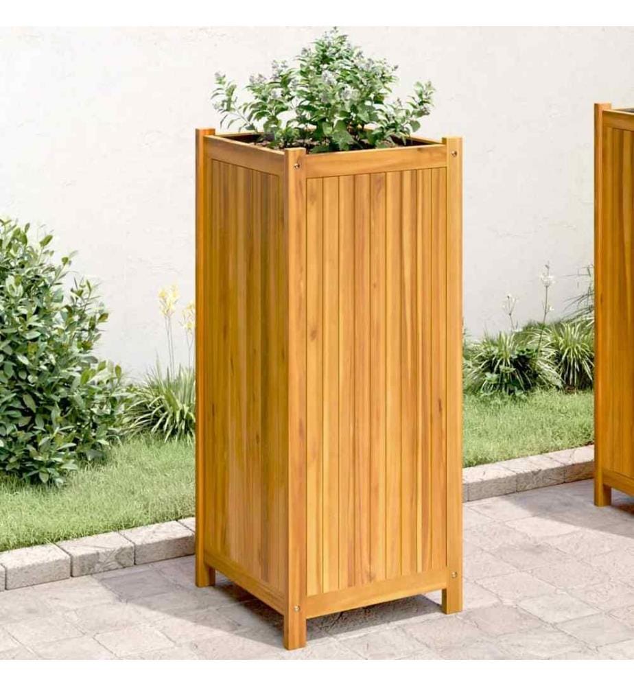 Jardinière avec doublure 42x42x100 cm bois massif d'acacia