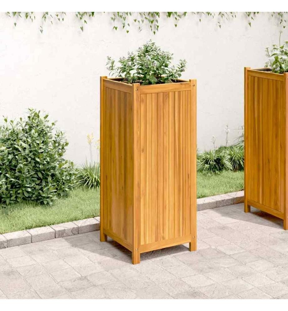 Jardinière avec doublure 42x42x100 cm bois massif d'acacia