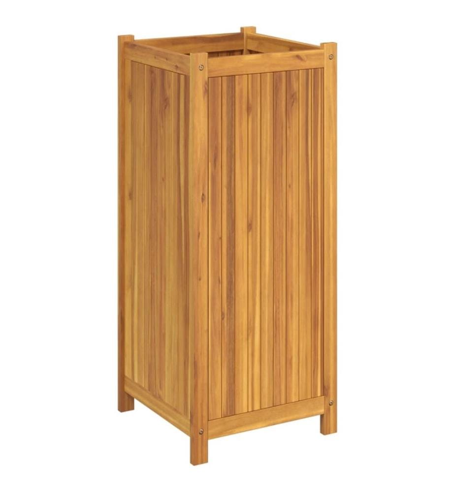 Jardinière avec doublure 42x42x100 cm bois massif d'acacia