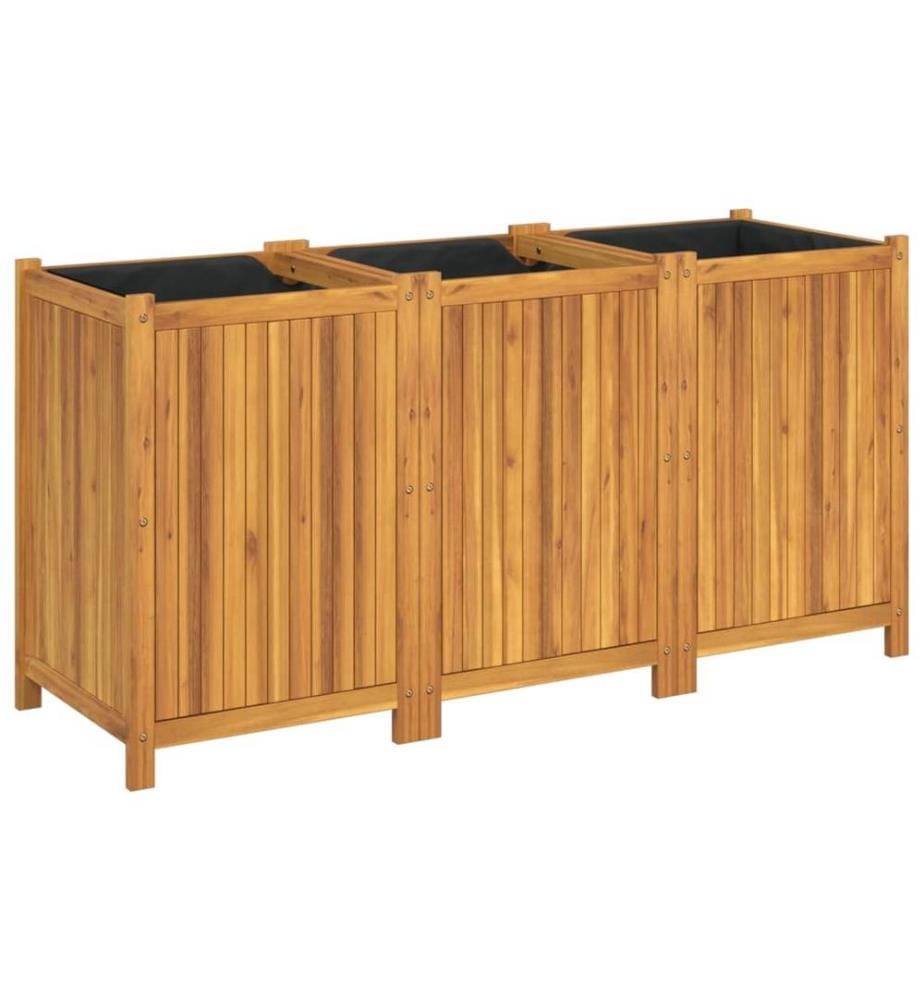 Jardinière avec doublure 150x50x75 cm bois massif d'acacia