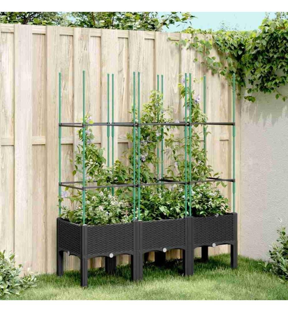 Jardinière avec treillis noir 120x40x142,5 cm PP