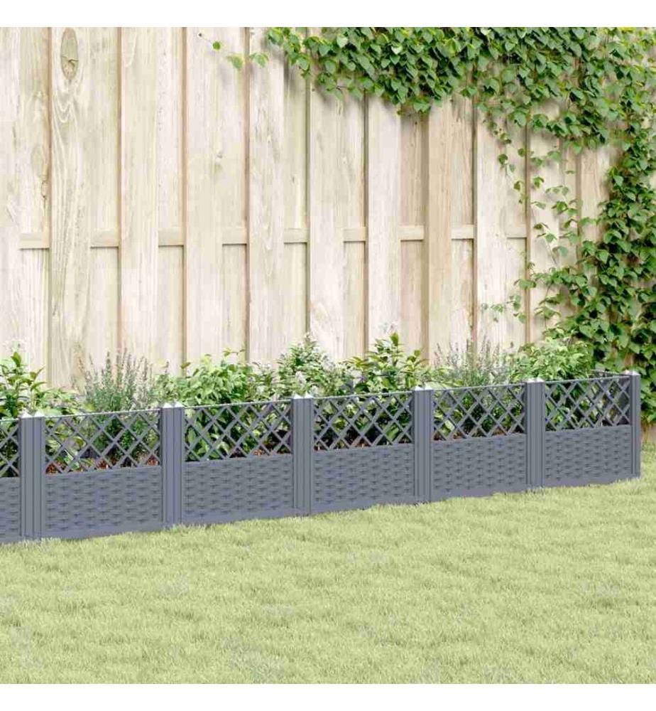 Jardinière avec piquets gris 363,5x43,5x43,5 cm PP