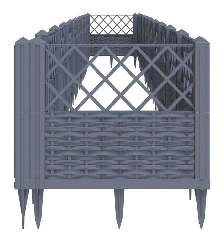 Jardinière avec piquets gris 363,5x43,5x43,5 cm PP