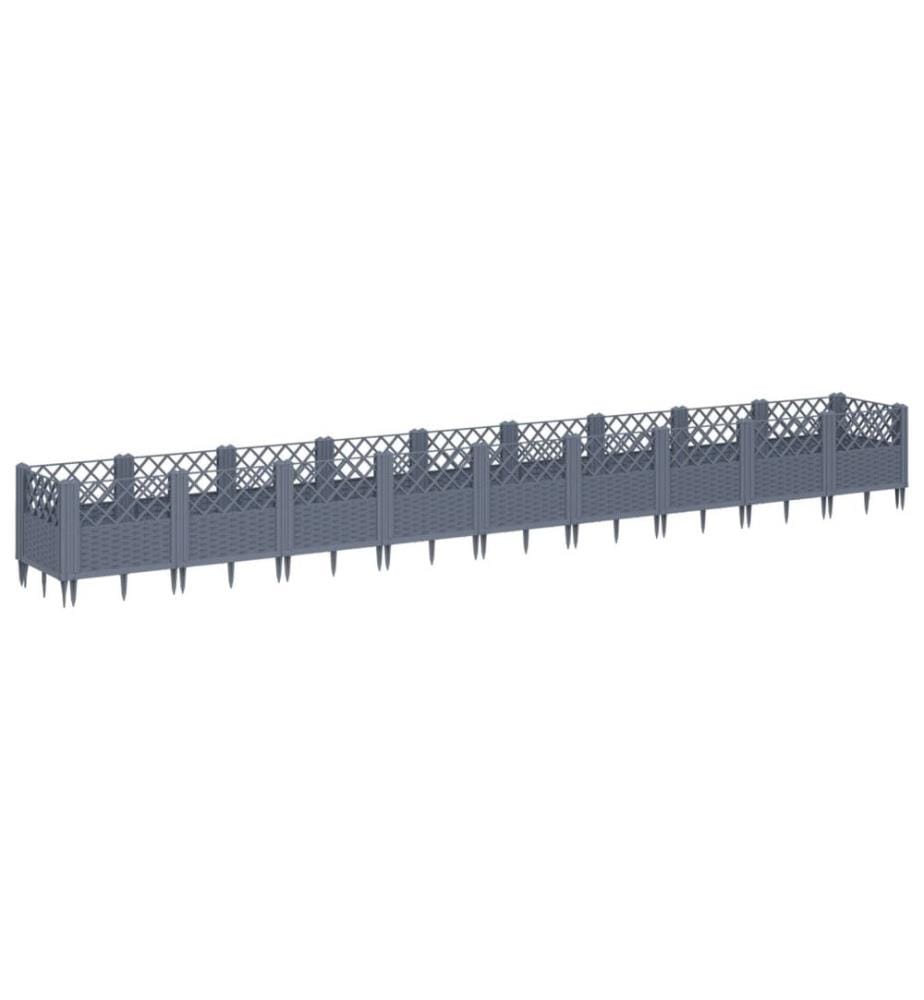 Jardinière avec piquets gris 363,5x43,5x43,5 cm PP