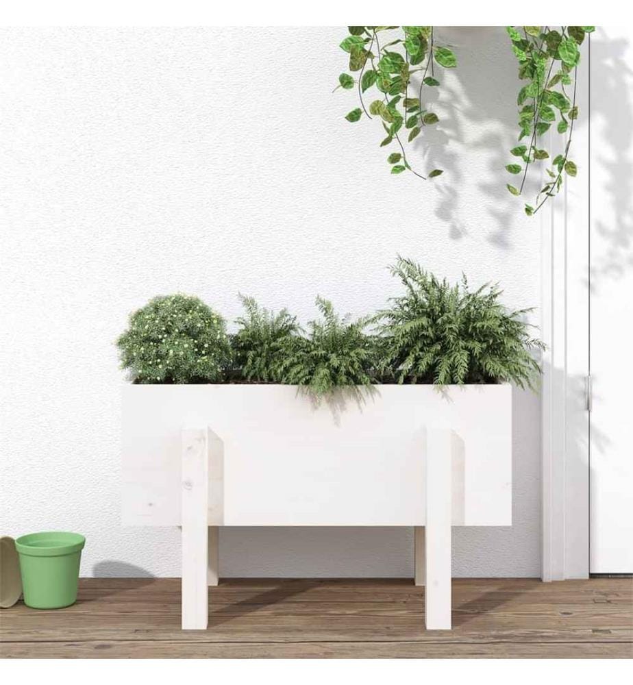 Jardinière blanc 62x30x38 cm bois massif de pin