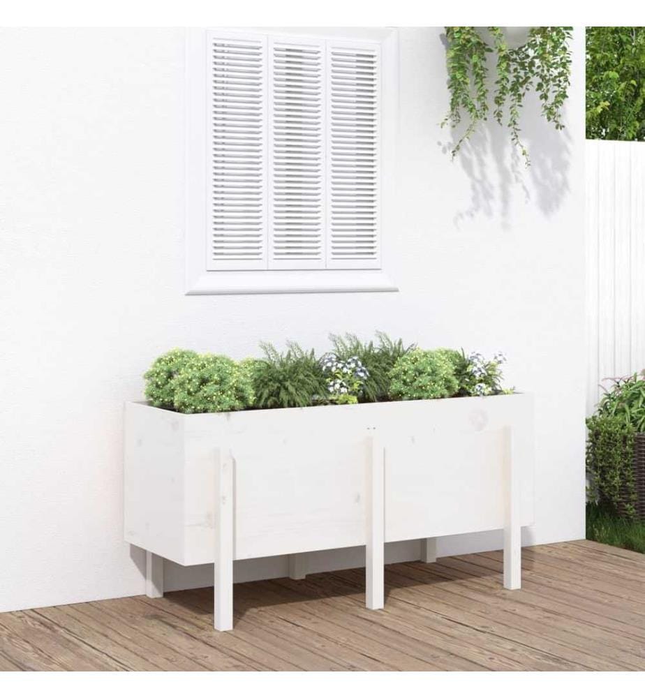 Lit surélevé de jardin blanc 121x50x57 cm bois de pin massif