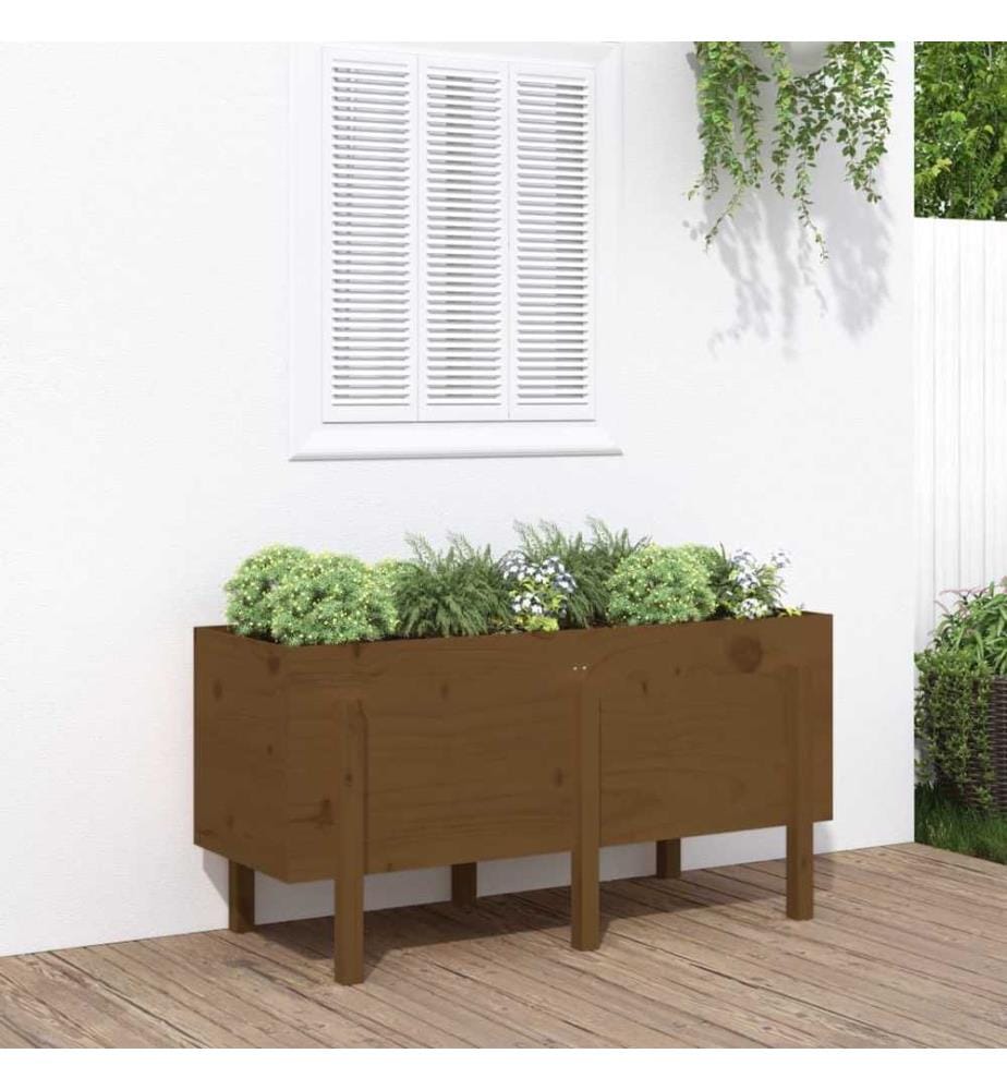 Lit surélevé de jardin brun miel 121x50x57cm bois de pin massif