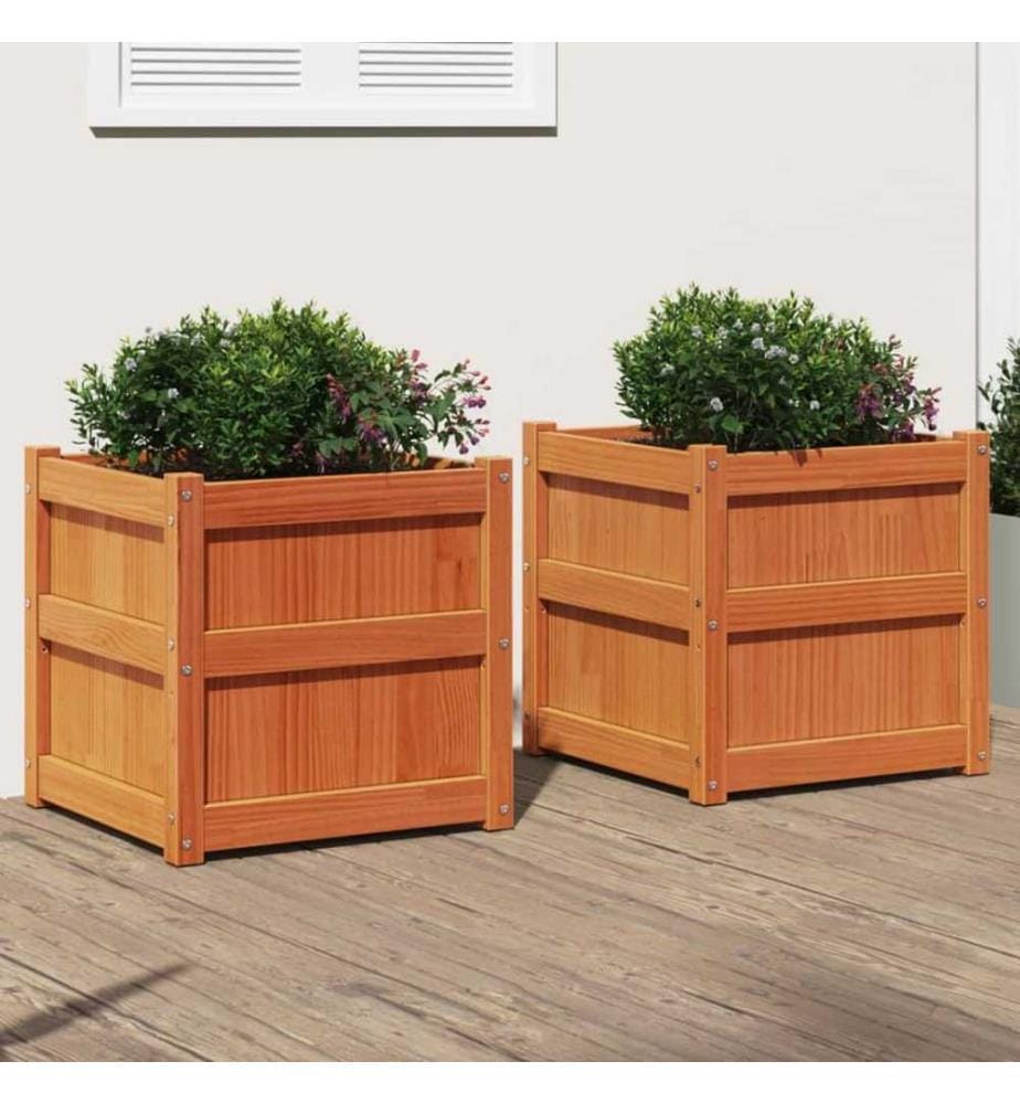 Jardinières 2 pcs cire marron bois de pin massif