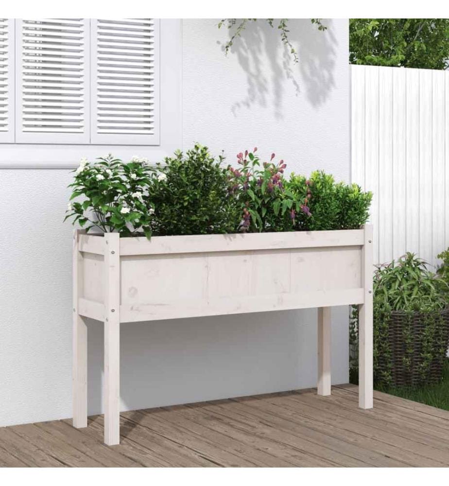 Jardinières avec pieds blanc 110x31x70 cm bois de pin massif