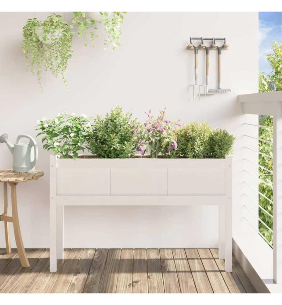 Jardinières avec pieds blanc 110x31x70 cm bois de pin massif