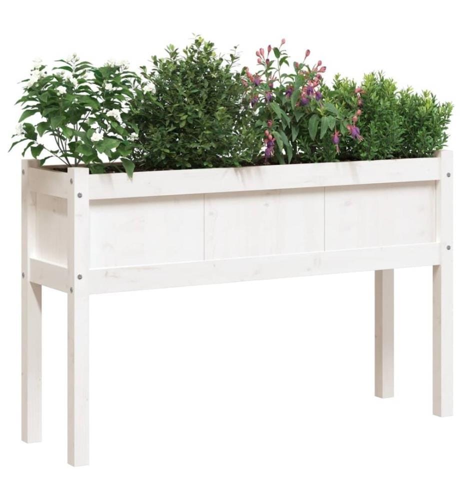 Jardinières avec pieds blanc 110x31x70 cm bois de pin massif