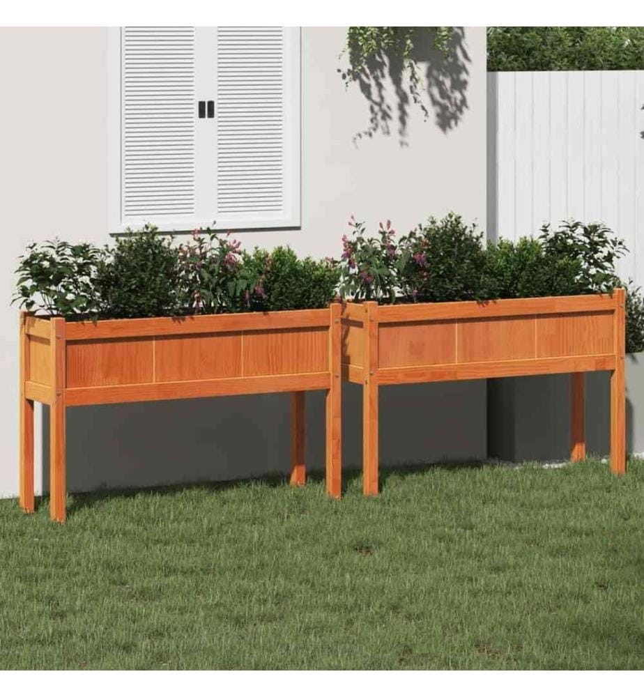 Jardinières 2 pcs avec pieds cire marron bois de pin massif