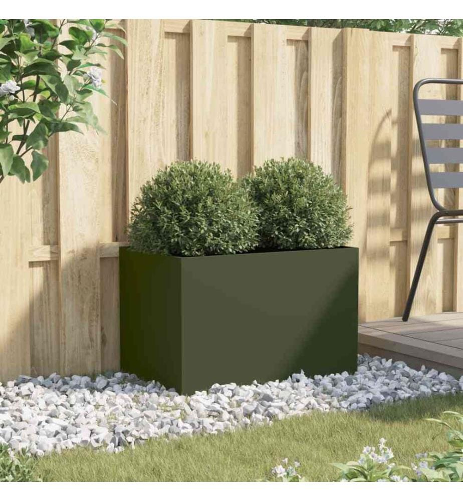 Jardinière vert olive 62x40x39 cm acier laminé à froid
