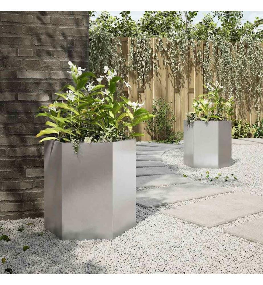 vidaXL Jardinières 2 pcs hexagone 46x40x45 cm acier inoxydable