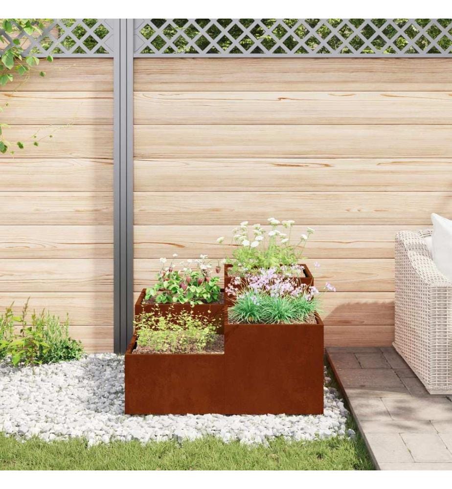 vidaXL Cache-pot de jardin Rouillé 80 x 80 x 48 cm Acier patiné
