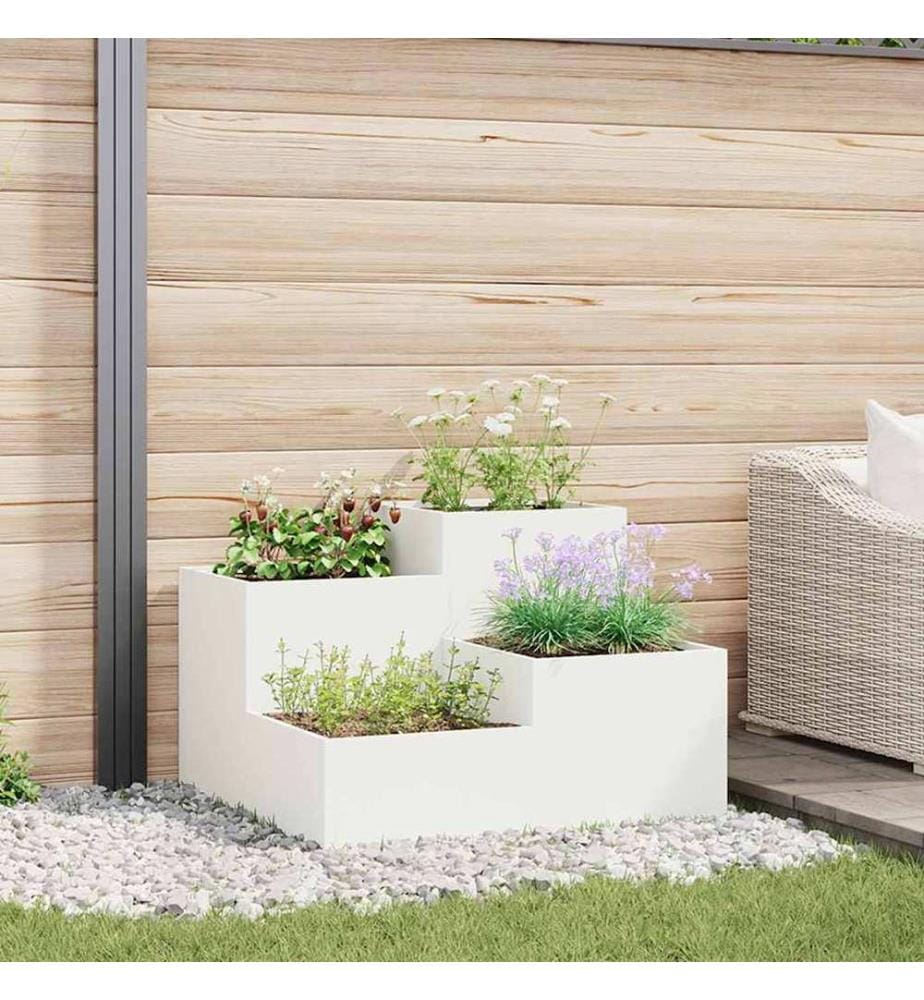 vidaXL Cache-pot de jardin Blanc 80 x 80 x 60 cm Acier