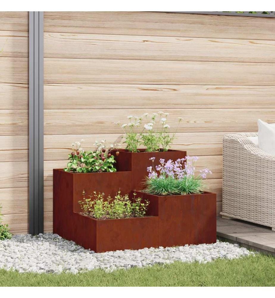 vidaXL Cache-pot de jardin Rouillé 100 x 100 x 60 cm Acier patiné
