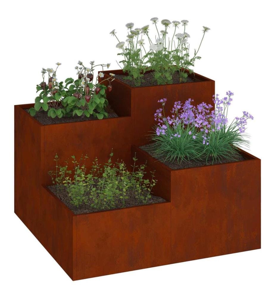 vidaXL Cache-pot de jardin Rouillé 100 x 100 x 60 cm Acier patiné
