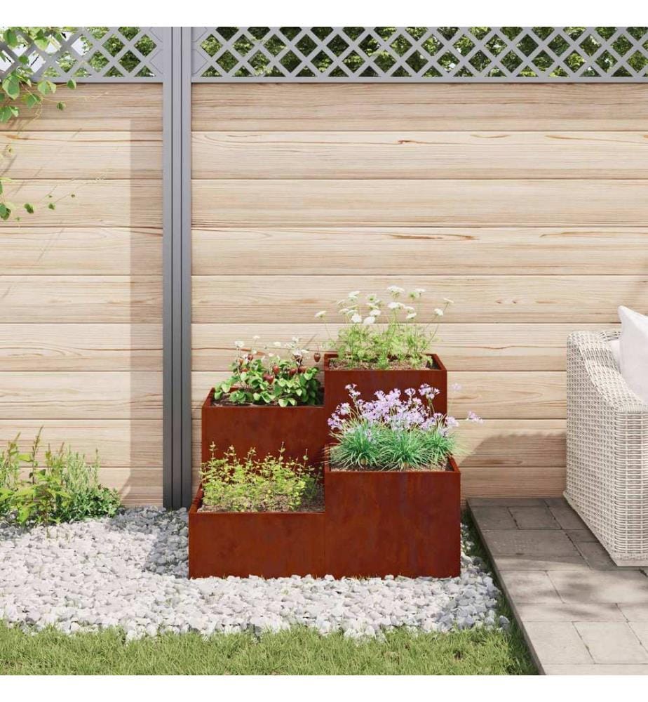 vidaXL Cache-pot de jardin Rouillé 100 x 100 x 60 cm Acier patiné