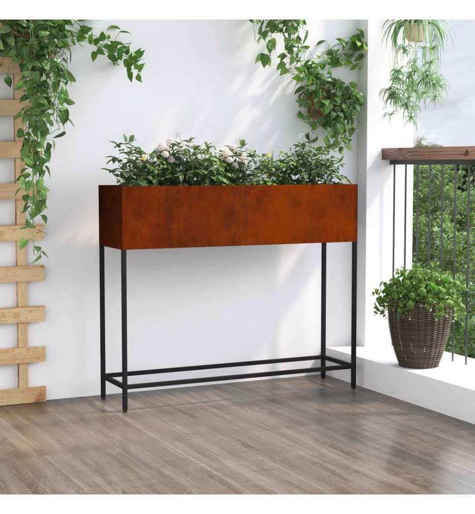 vidaXL Bac de jardin surélevé Rouillé 100 x 26 x 82 cm Acier patiné