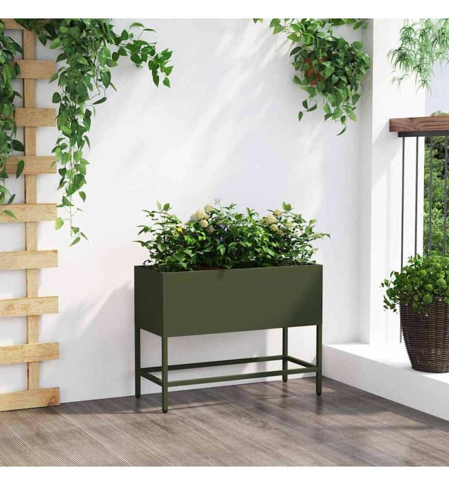 vidaXL Bac de jardin surélevé Vert olive 60 x 26 x 45 cm Acier