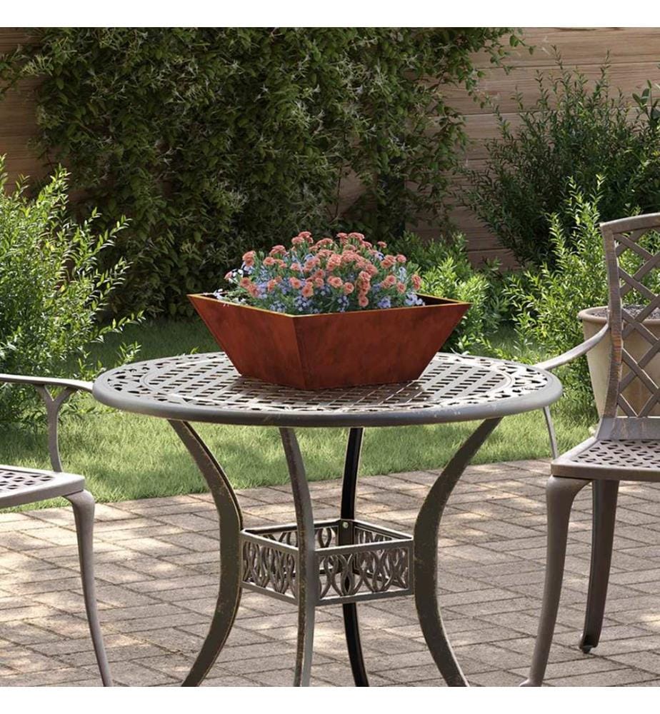 vidaXL Cache-pot de jardin Rouillé 40 x 40 x 15 cm Acier patiné