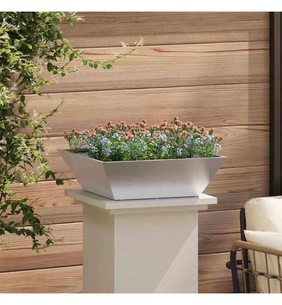 vidaXL Cache-pot de jardin Argent 50 x 50 x 15 cm Acier inoxydable
