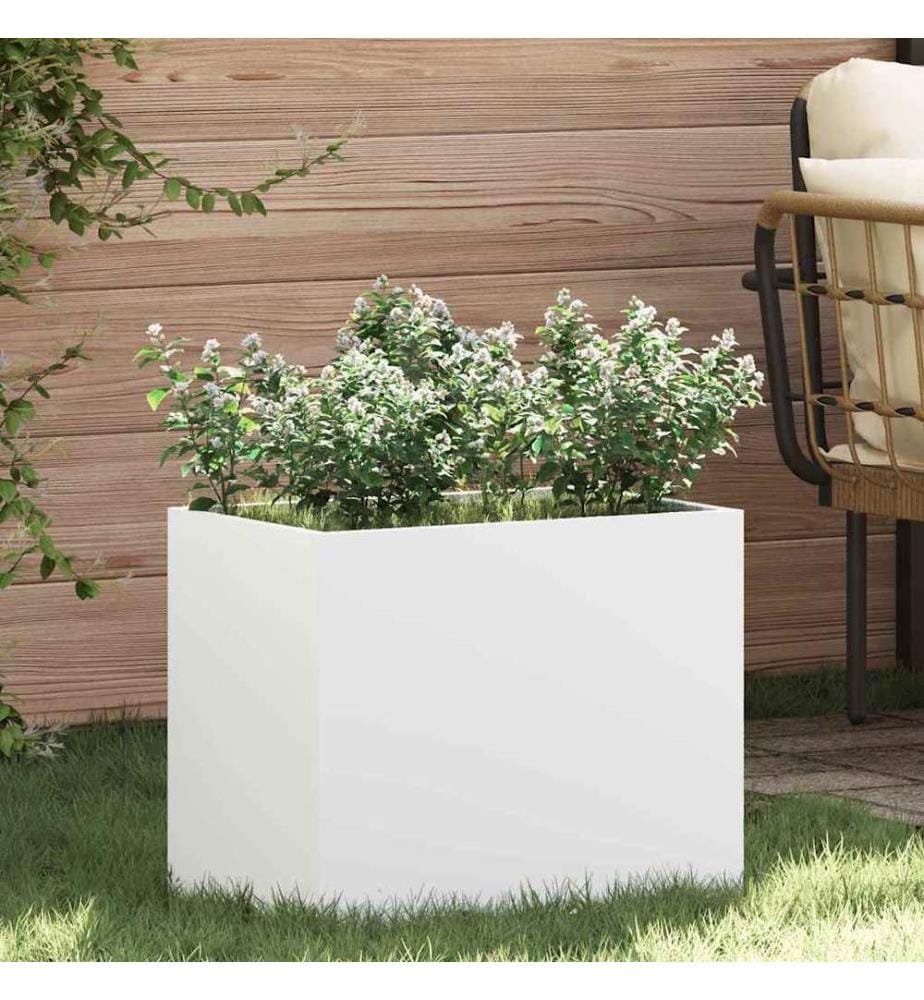 vidaXL Cache-pot de jardin Blanc 50 x 32 x 40 cm Acier laminé à froid
