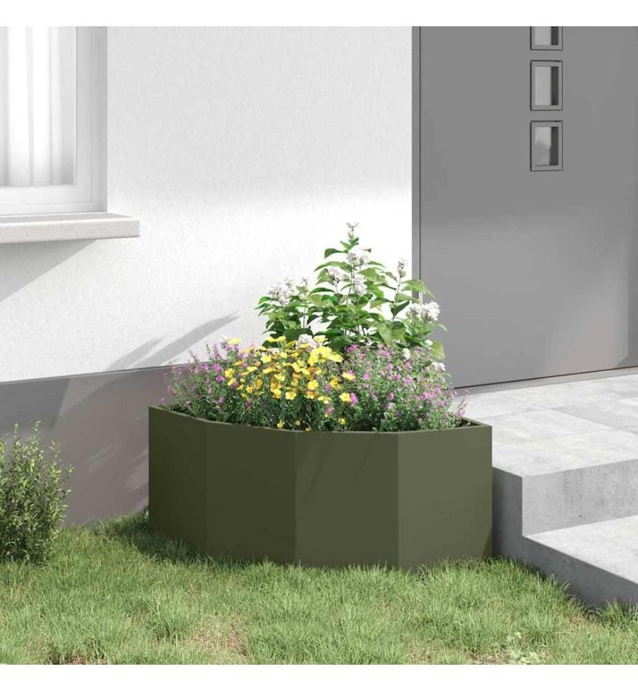 vidaXL Jardinière d'Angle Vert olive 60 x 60 x 35 cm Acier