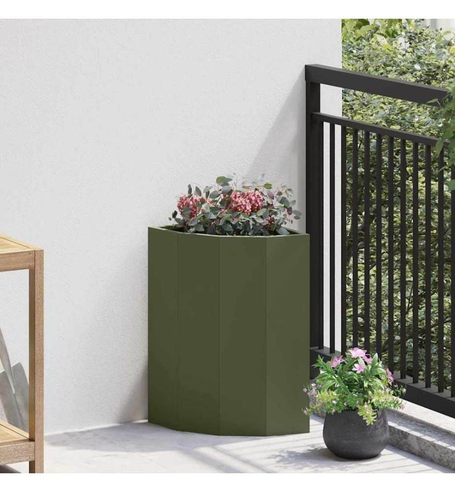 vidaXL Jardinière d'Angle Vert olive 30 x 30 x 50 cm Acier