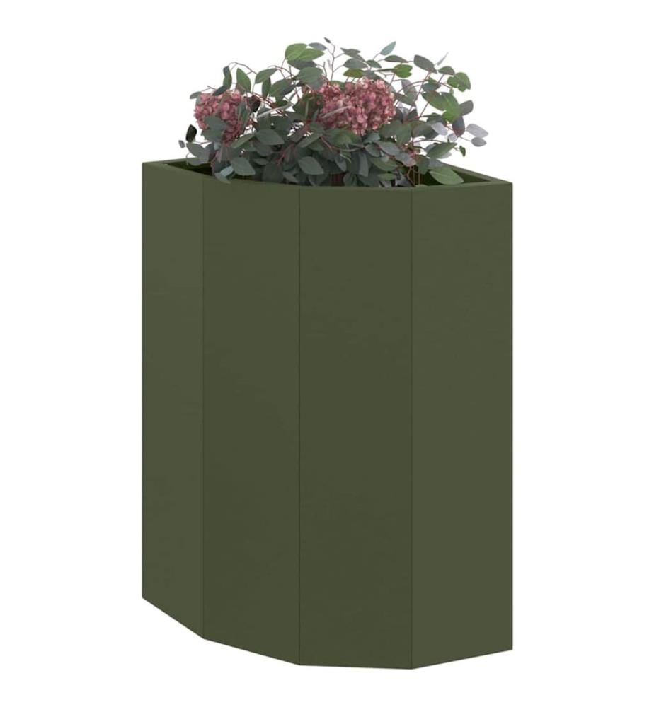 vidaXL Jardinière d'Angle Vert olive 30 x 30 x 50 cm Acier