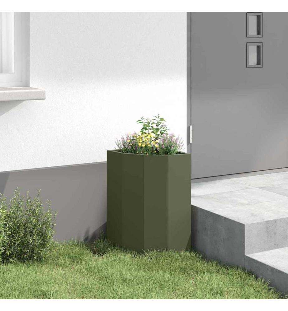 vidaXL Jardinière d'Angle Vert olive 30 x 30 x 50 cm Acier