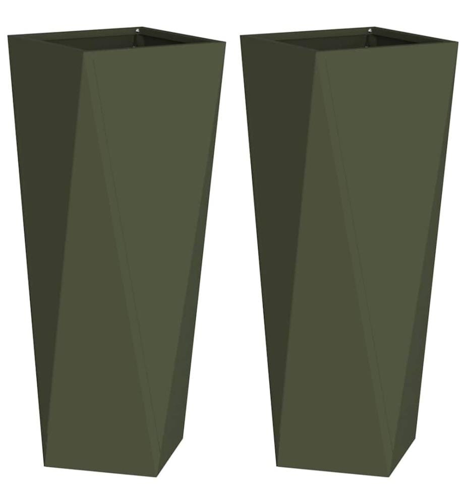vidaXL Jardinière 2 pcs Vert olive 30 x 30 x 75 cm Acier