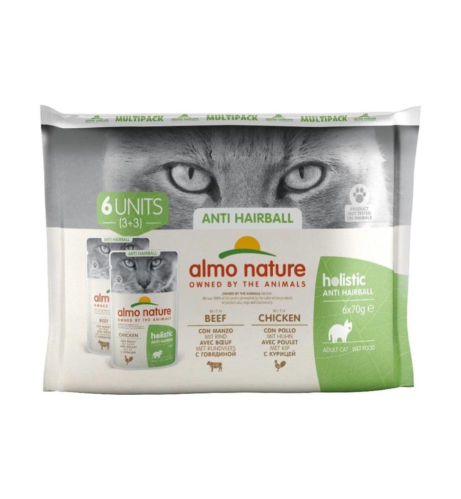 ALMO NATURE - Nassfutter Holistic Anti Hairball mit Rind & Huhn, 6x70g