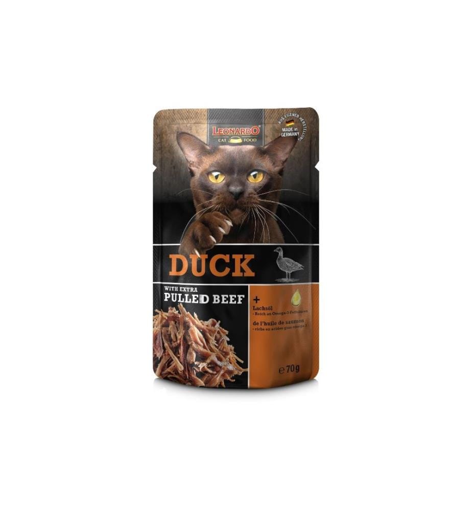 LEONARDO CAT FOOD - Nassfutter Ente & Pulled Beef, 70 g
