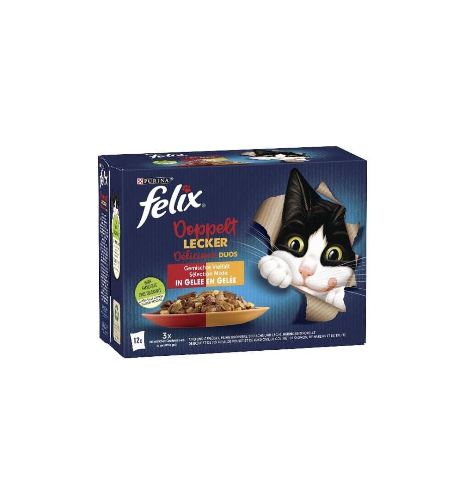 FELIX - Nassfutter Doppelt Lecker, Fleisch & Fisch, 12 x 85 g