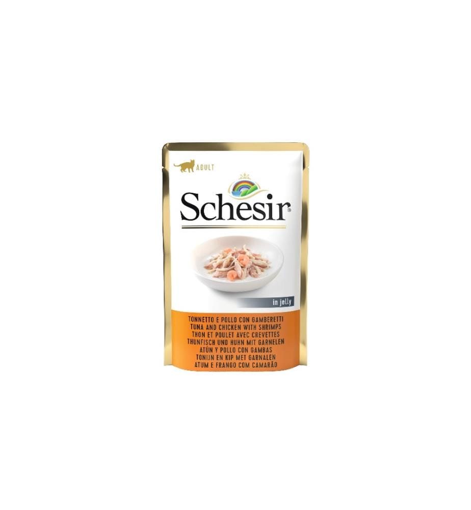 SCHESIR - Nassfutter Thunfisch, Huhn & Garnelen in Gelée, 85 g