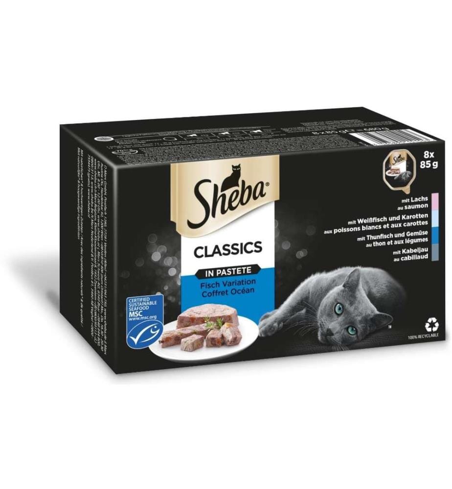 SHEBA - Alimentation humide Variation de pâté de poisson, 8 x 85 g