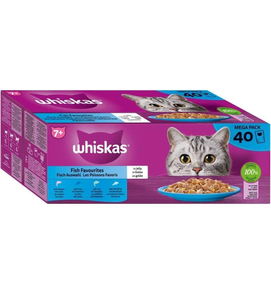 WHISKAS - Nassfutter 1+, Fisch Auswahl in Gelee, 40 x 85 g