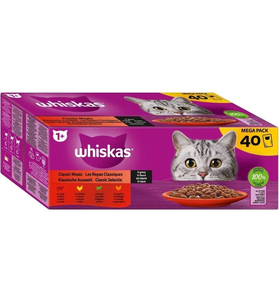 WHISKAS - Nassfutter 1+, Klassische Auswahl in Sauce, 40 x 85 g