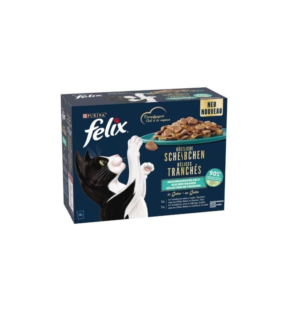 FELIX - Alimentation humide Délicieuses tranches de poisson en gelée, 10 x 80 g