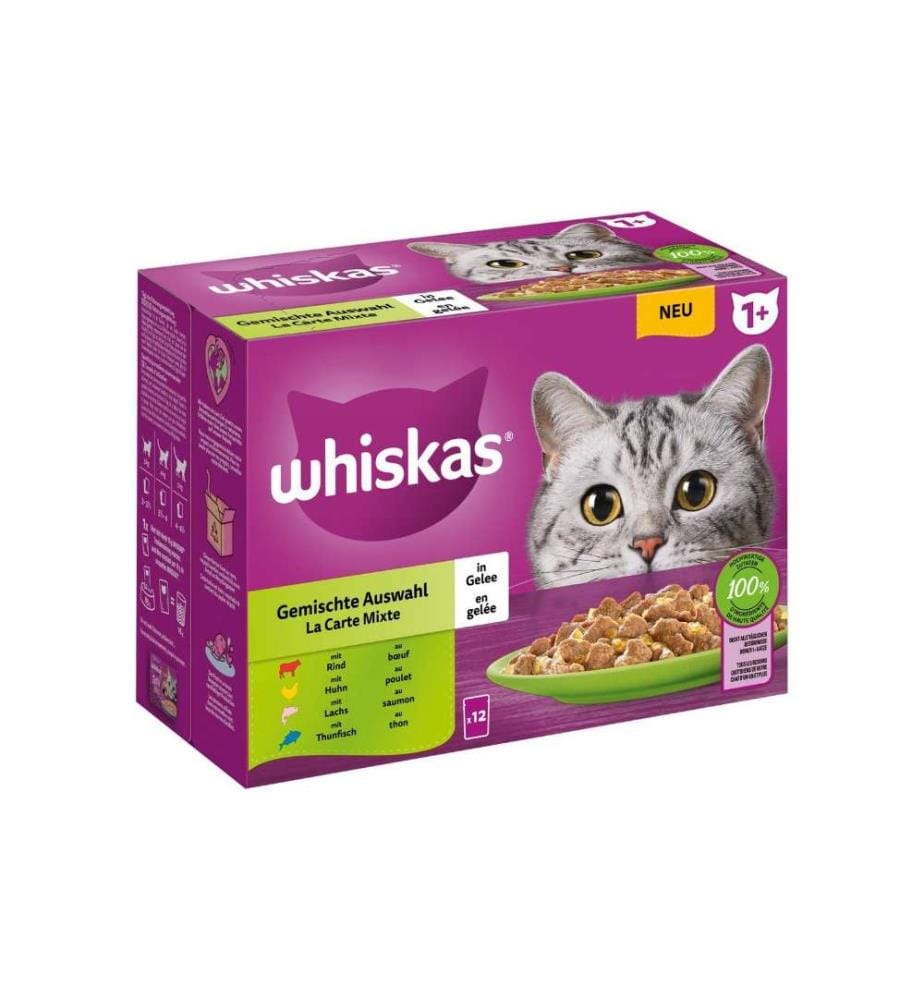 WHISKAS - Alimentation humide Sélection mixte en gelée 1+, 12 x 85g