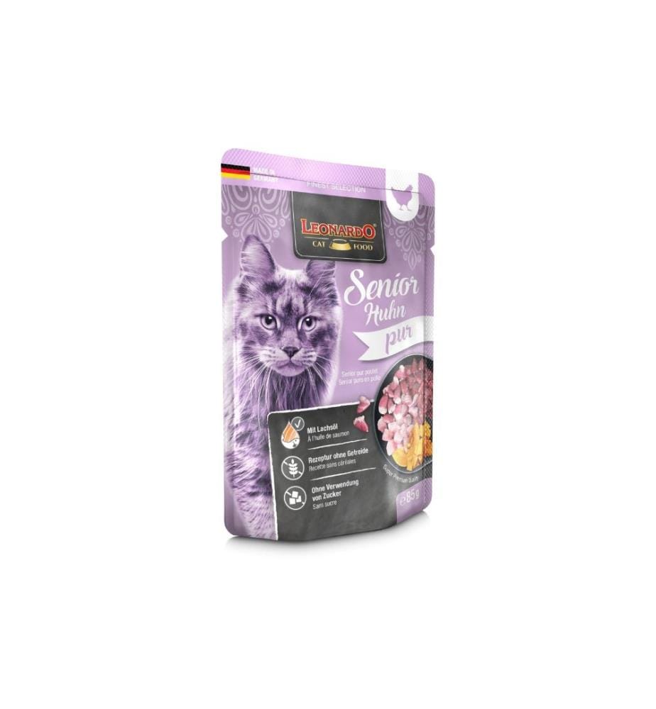 LEONARDO CAT FOOD - Nassfutter Senior Huhn Pur, 85 g