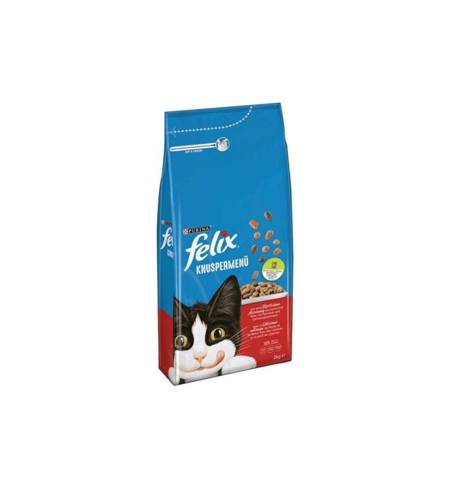 FELIX - Alimentation sèche Menu croustillant viande, 2 kg
