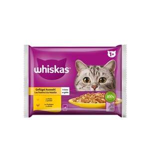 WHISKAS - Nassfutter Geflügel Auswahl in Gelee, 4 x 85 g