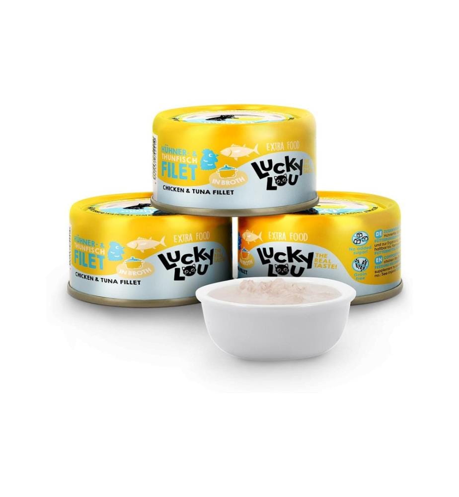 Lucky Lou - Alimentation humide Extra Food Filet de poulet & thon en bouillon, 70 g