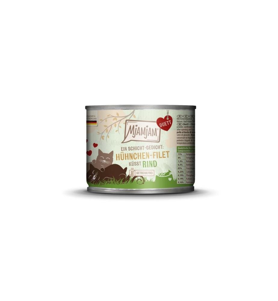 Mjamjam - Nassfutter Duett Hühnchen-Filet küsst Rind, 190 g