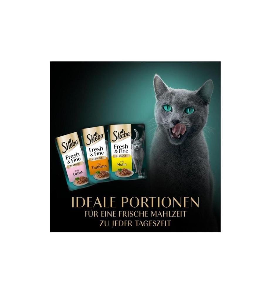 SHEBA - Alimentation humide Sauce au poulet, au saumon et à la dinde, 6 x 50g