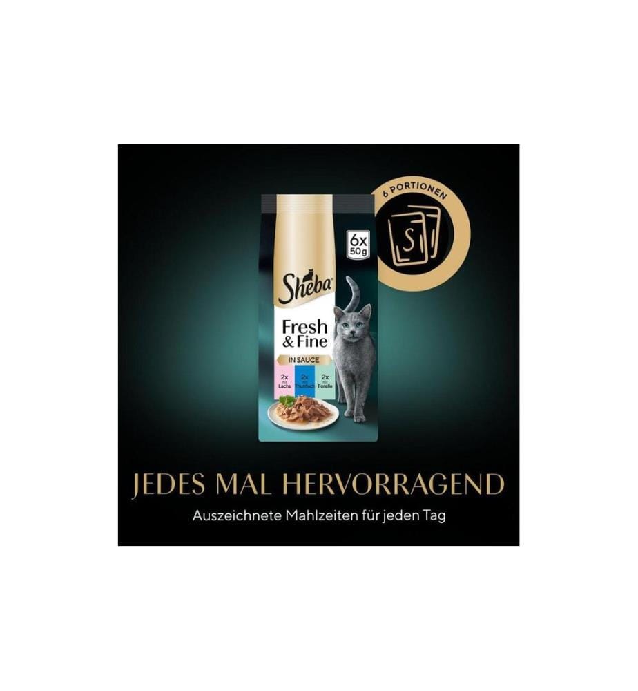 SHEBA - Alimentation humide Sauce au saumon, au thon et à la truite, 6 x 50g