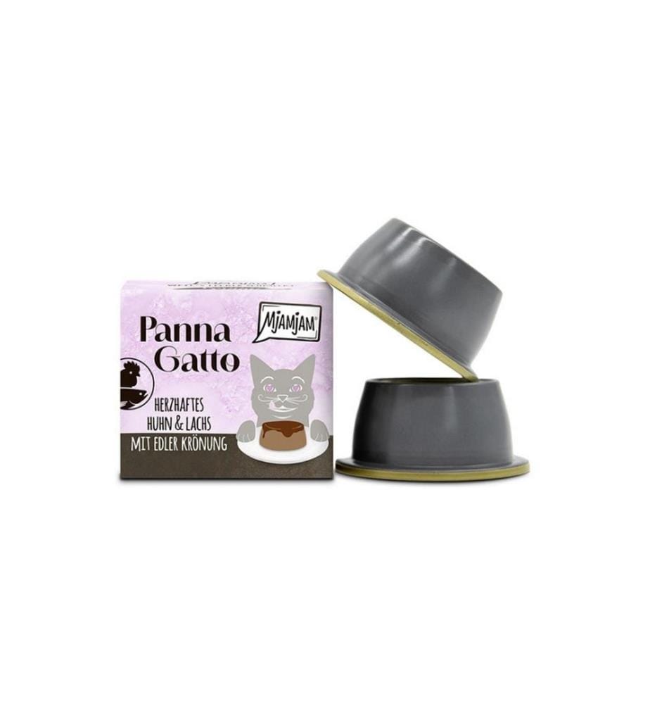 Mjamjam - Panna Gatto de poulet et de saumon avec un couronnement noble, 2 x 80 g